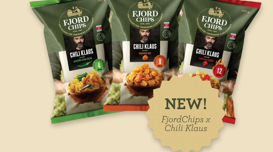 FjordChips and Chili Klaus chip bags from the 2026 range